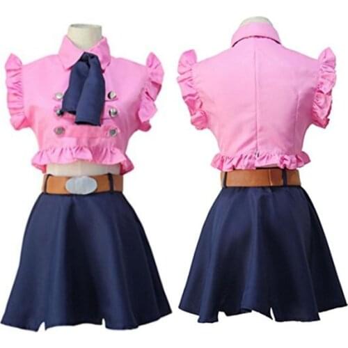 Anime The Seven Deadly Sins Elizabeth Liones Uniform Cosplay Costume Full Set Dress ( Top + Skirt + Bow tie + Belt )