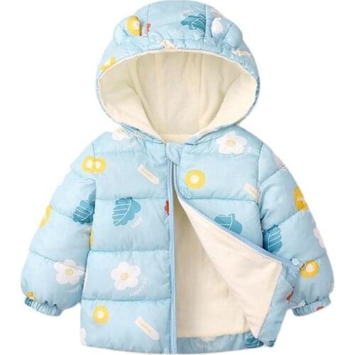 Cute Baby Girls Boys Down Cotton Jacket 2021 New Autumn Winter Cartoon Thick Short Hooded Warm Clothing Kids Outerwear 2-6Y