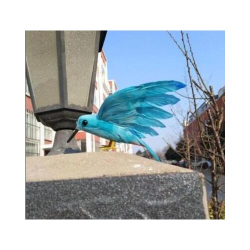 Small 16x28cm blue feathers Hummingbird Handmade model,spreading wings Humming bird stage prop,home garden decoration toy w0889
