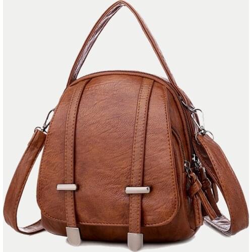 Fashion Vintage Crossbody Shoulder Bags for Women Retro PU Leather Handbag Small Pack Multi Zipper Pocket Purse Female Pouch