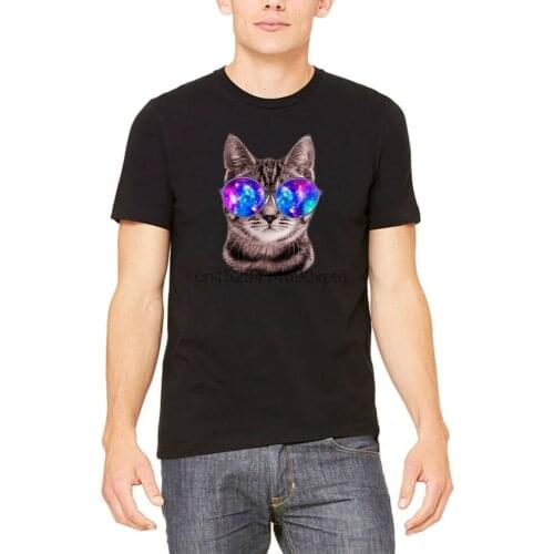 Mens Galaxy Glasses Cat KT T1290 Black T Shirt Kitten Meow Funny High Fantasy