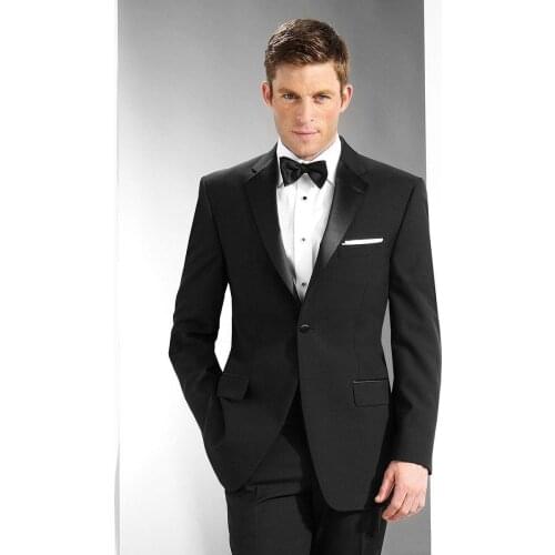New Arrival One Button Black Groom Tuxedos Notch Lapel Groomsmen Mens Wedding Suits Blazers (Jacket+Pants+Tie) W:571