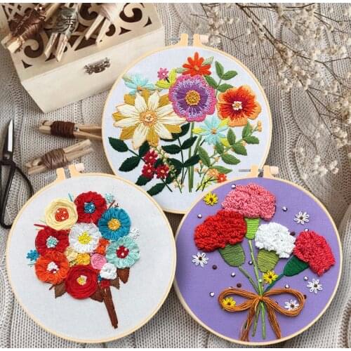 3D DIY kit Lovely Flowers Pattern Cross Stitch Set Embroidery Material Package DIY Beginners Handcraft Embroidery Kit Decoration