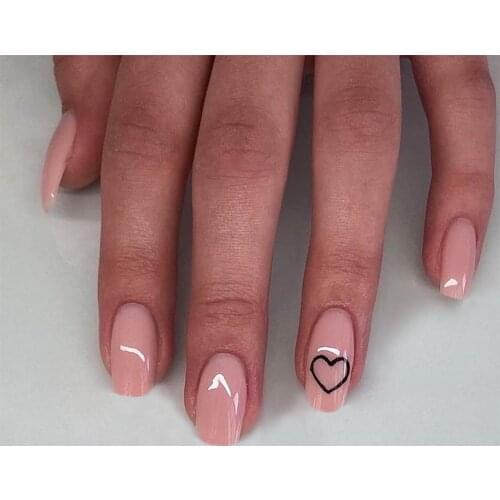 24Pcs Ballerina Coffin False Nails Nude Pink Color Nails Design With Heart Pattern DIY Artificial Fake Nails With Press Glue