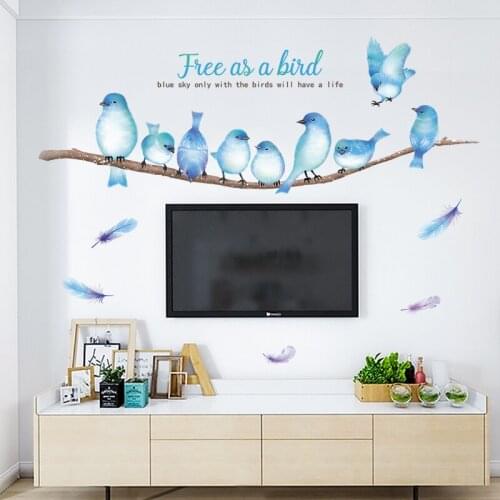 Warm Blue Bird Wall Stickers Bedroom Living Room Wall Decoration Sofa TV Backdrop Decal PVC Self-adhesive Art Murals Removable