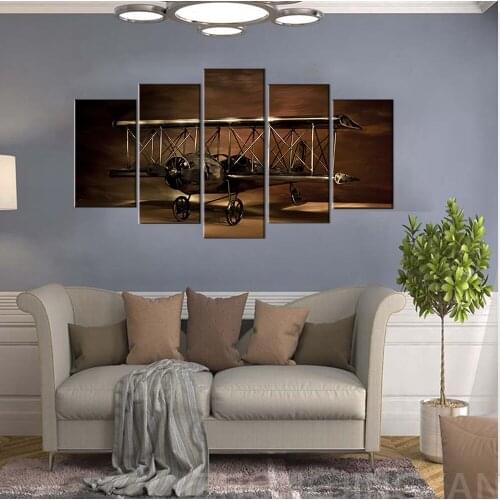 Wall Picture home decor Canvas painting Plane Wall art print 5 panel canvas home decor Pictures print For Living Room Framework