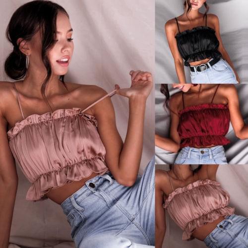 2019 New Women Girls Fashion Casual Summer Solid Sleeveless Tank Crop Top Vest Off Shoulder Camisoles