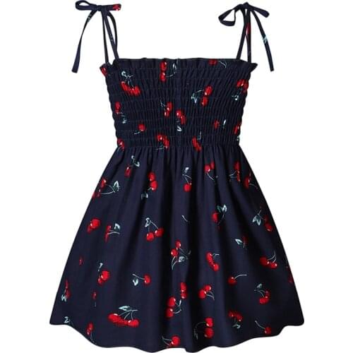 NEW Girls Sleeveless Sling Dress Casual Kids Cotton Sundress Summer Baby Girl Cherry Print
