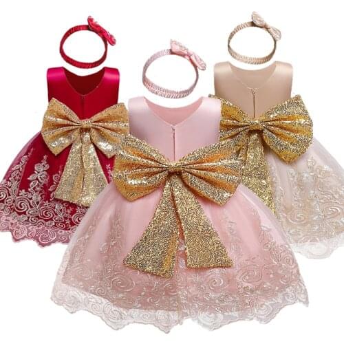 Dresses for Girls Lace Kids Princess Dresses for Wedding Blackless Elegant Evening Gown Big Bow Children Party Clothing for 1-5Y