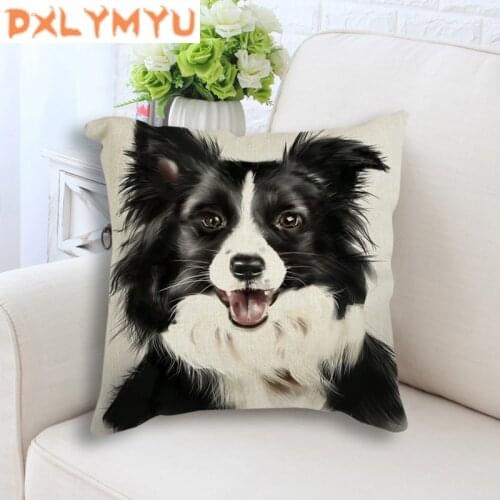 Car Backrest Cute Animal Cushion Decoration Small Dog Printed Throw Pillow Nordic Style Decorative Linen Cotton Cushion Sofa