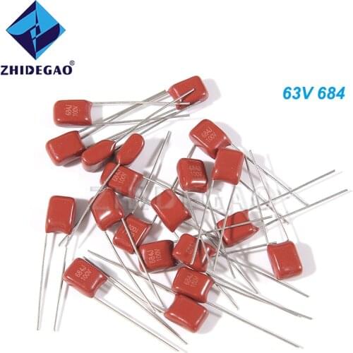 ZHIDEGAO 20PCS 684 63V 0.68UF Pitch 5mm 680nf 63V684J CBB Polypropylene film capacitor