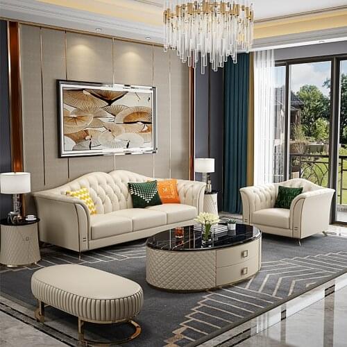 Post modern light luxury leather sofa Hong Kong living room simple small house Italian style minimalist combination