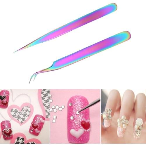Rainbow Tweezers Nail Sticker Rhinestone Picker Nail Art Eyelash Tools