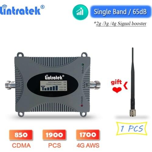 Free shipping single band 2g 3g 4g signal repeater 65dB cdma 850 pcs 1900 aws 1700 cellular amplifier add whip antenna as gift