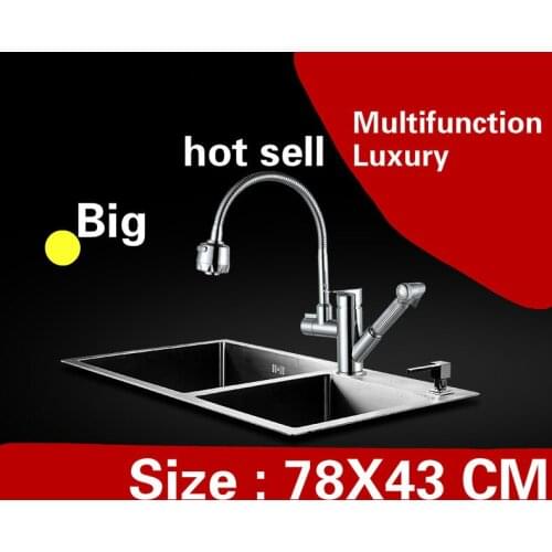 Free shipping Apartment kitchen manual sink double groove high quality do the dishes 304 stainless steel hot sell 780x430 MM