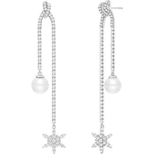 S925 silver inlaid with AAAAA zircon, high-quality original brand 1:1 snowflake pearl earrings, asymmetrical jewelry for women