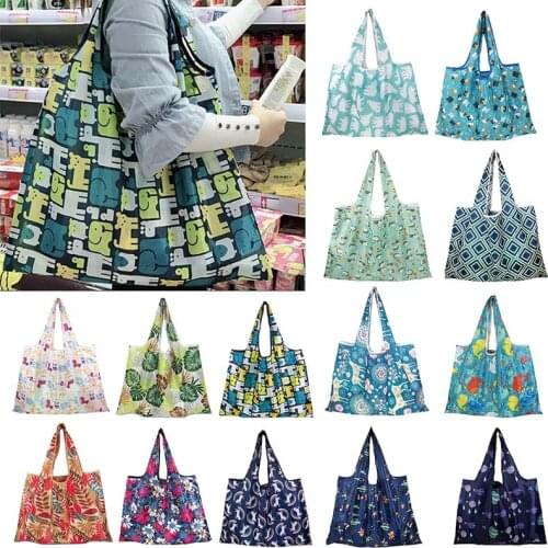 1PC Foldable Shopping Bags Eco Reusable Storage Bags Cartoon Animal Floral Fruit Pattern Sundries Organizer Bags 56x46cm