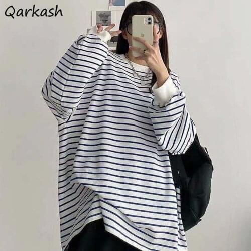 Oversize Sweatshirts Harajuku Streetwear Striped Cozy Casual Long Sleeve O-neck Korean Style Fashion College Female Unisex Girls