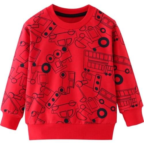 Jumping Meters New Arrival Baby Boys Sweatshirts Cotton Cartoon Cars Printed Long Sleeve Autumn Winter Children Clothing Tops