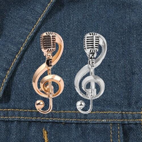 Vintage Silver Color Microphone Brooches Music Note Charm Pin Women Men Music Note Brooch Pins Christmas New Years Gifts
