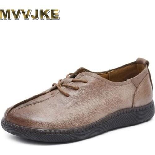 MVVJKElace up cowhide soft bottom cowhide women genuine leather shoes flat shoes casual sneakers elegant comfort women flat shoe