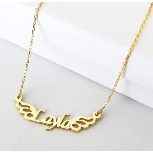 Gold Naszyjniki Customized Name Angel Wings Necklace Vintage Jewelry Stainless Steel Personalized Nameplate Necklaces For Women