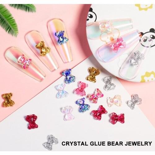 10 Pcs Nail Decoration Bear Jewelry Three-dimensional Nail Sticker Ladies Resin Material Nail Sticker DIY Crystal Nail Sticker