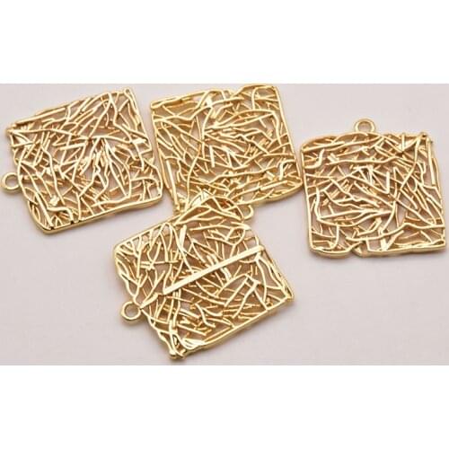 10Pcs/Lot 20mm 18K Brass Gold Plated Geometric Square Pendant Ear Drop Making For Jewelry Earring Necklace Accessories JA0385