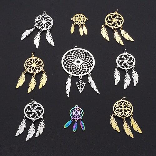 10pcs/lot Mix Designs Stainless Steel Boho Dream Catcher DIY Jewelry Charms Connector Wholesale Never Fade Top Quality