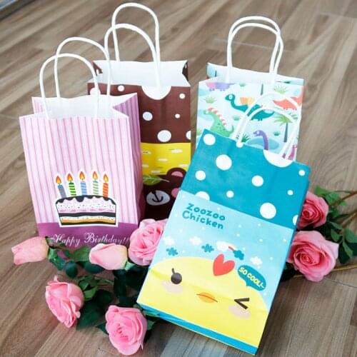 10pcs High Quality Cartoon Design Gift Bags with Handles Cake Owl Cat Festival Candy Packaging Wedding Birthday Party Favor Wrap