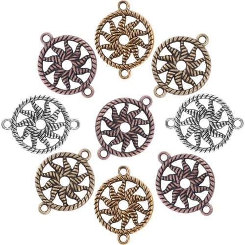 30Pcs Charms Alloy Round Beads With Two Hole 16mm Metal Crystal Hollow Pendant Diy Making Charm Earing Necklace Finding Jewelry