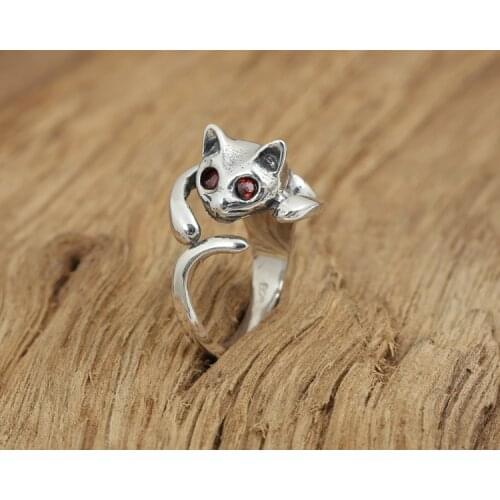 925 Sterling Silver cute cat women girl gift Ring Rings Jewelry A5779