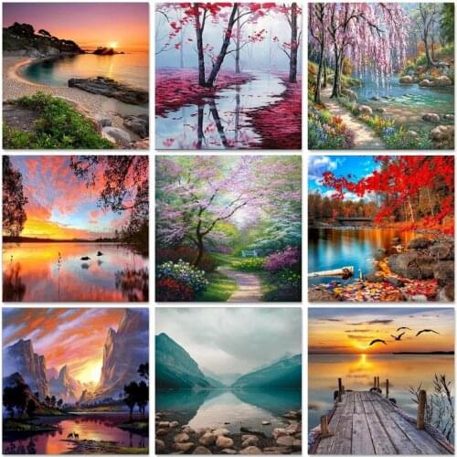 Scenery Acrylic Paint By Numbers Set Oil Painting For Adults DIY Kits Canvas Frame Picture Drawing Coloring By Numbers Decor Art