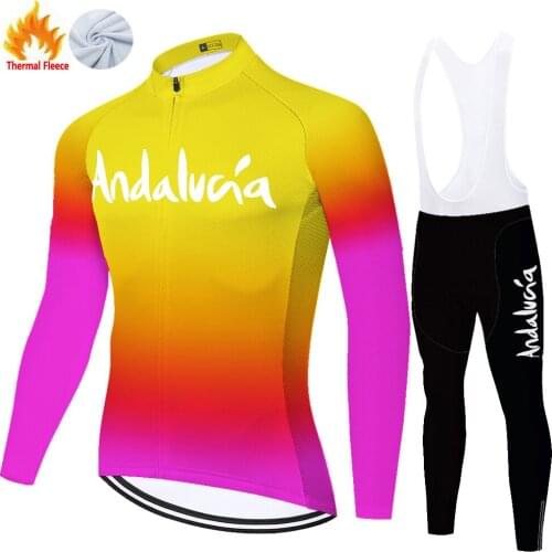 Andalucia Winter Thermal Fleece Completo Jersey Kit Equipamento Équipement Vélo Ropa Ciclismo Hombre Conjunto Ciclismo Masculino
