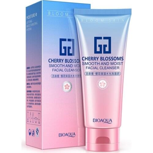 BIOAQUA Natural Cherry Whitening Moisturizing Facial Cleanser Deep Cleaning Remove Blackhead Shrink Pores Foaming Cleanser