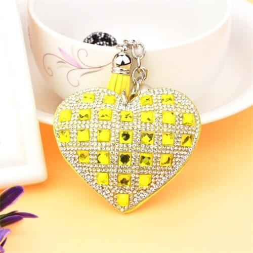 Love Heart Keychain Crystal Rhinestone Key Ring Handbag Hanging Pendant Charms Long Tassel Chain Bag Car Jewelry TZ01