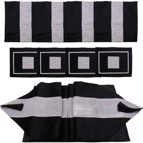 Black Fashion Modern Table Runner Flannel Diamond Placemats Cushion Cover For Wedding Party Banquet Home Decoration Supplies