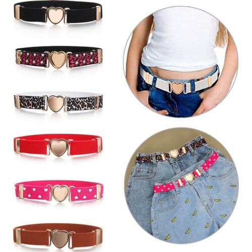 Kids Elastic Belts Girls Stretch Waist Belt Adjustable Heart Waistband Uniform Belt for Teenage Dresses Fashion Accessories