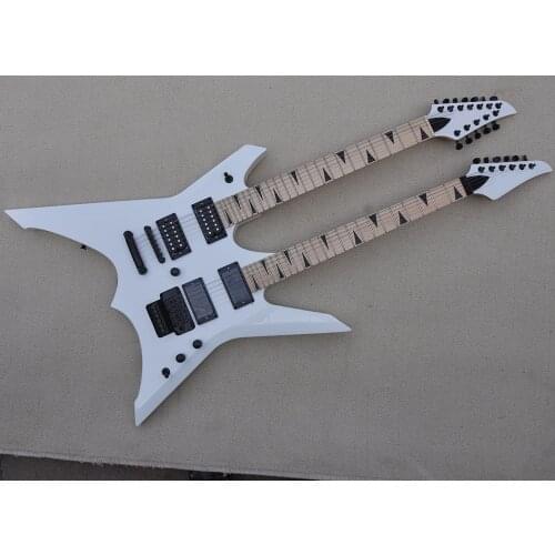 Factory Outlet-White 12+6 Strings Double Necks Electric Guitar with Maple Fretboard