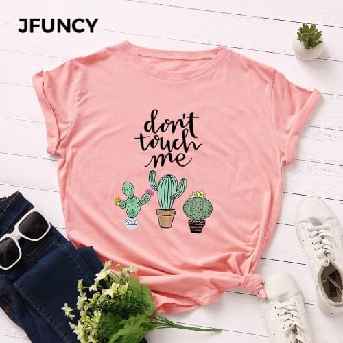 JFUNCY Plus Size S-5XL Women Cotton T-shirts Female Short Sleeve Tee Tops Funny Print Woman Casual Tshirt 2020 Summer T Shirt