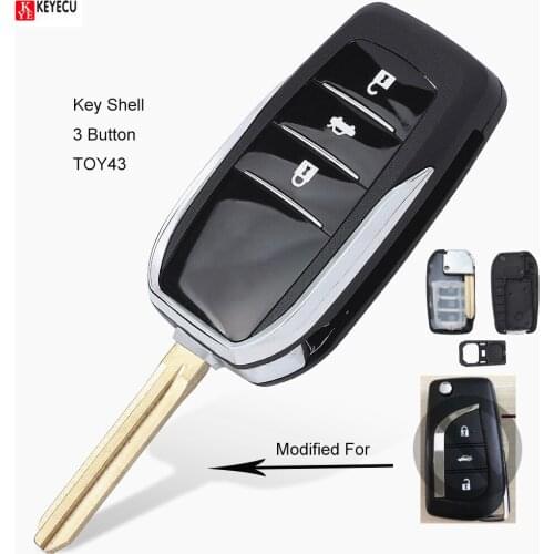 KEYECU Upgraded Flip Remote Shell Case Fob TOY43 3 Button for Toyota Alvon Camry Corolla RAV4 Venza Yaris