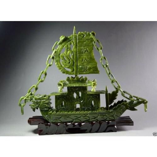 Chinese 100% Natural Jade Hand Carved Dragon Incense statue Dragon Ship