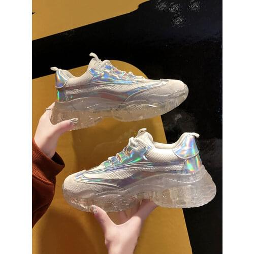 New laser paint skin thick bottom muffin wedges womens shoes transparent jelly bottom old shoes sneakers