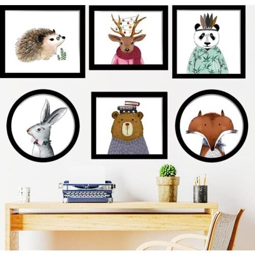 Cartoon Animal Panda Fox Wall Sticker Paintings for Living Room Wall Bedroom Decor Modern Nordic Poster Wall Decals Mural Art