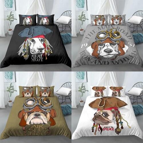 Cartoon Funny Pirate Dog Duvet Cover Set 3D Pirate Cute Animal Bedding Set Kids Boys Bed Linen Pillowcases Home Textile