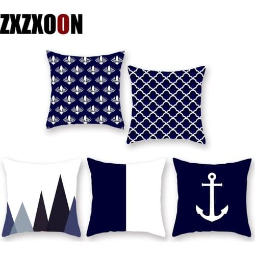 Decorative Throw Pillows Case Dark Blue Polyester Geometric Stripe Plaid Stripe Sofa Cushion Cover Pillowcase for Bedroom