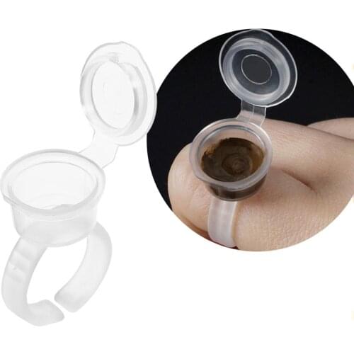 50PCS Tattoo Pigment Ink Ring Cups Eyelash Extend Glue Holder Container With Lid Cover Cap Permanent Makeup Microblading Tool