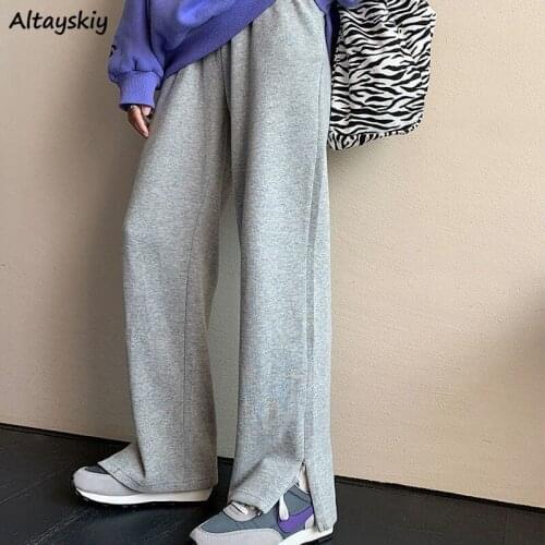 Casual Pants Women Pure Color Loose Wide Leg Students All-match Trousers Fashionable Korean Style High Street Ulzzang Mujer New