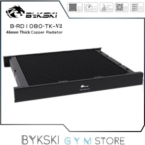 Bykski 46mm Thick Water Cooling Radiator 1080, Red Copper/ 2 Channels 14 FPI 120mm Fan Computer Liquild Cooler Row, B-RD1080-TK