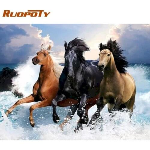 RUOPOTY 60x75cm Framed Picture By Numbers Kits For Adults Running Horse Animal Paint Kits Home Living Room Wall Decoration Arts